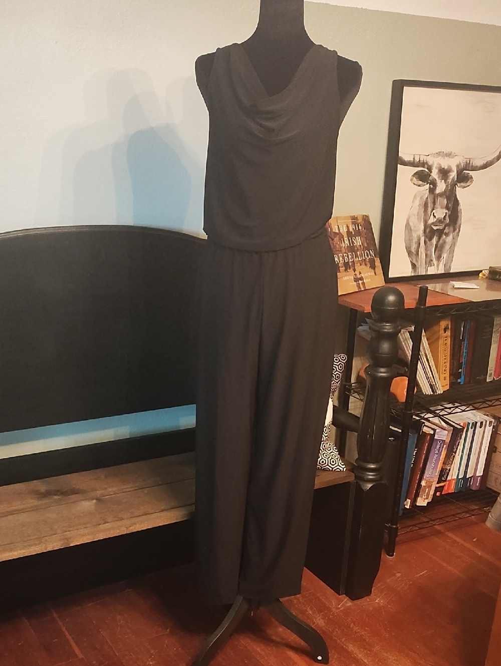 Black Draped Cowl Neck Jumpsuit